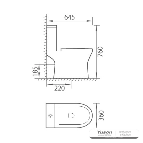 YS22274 Bồn cầu gốm sứ không vành 2 khối, bồn cầu xả nước dạng bẫy chữ P;