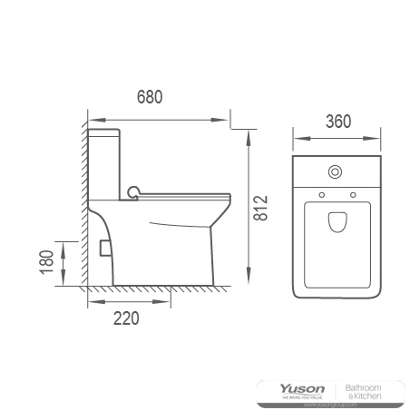 YS22296 Bồn cầu gốm sứ không vành 2 khối, bồn cầu xả nước dạng bẫy chữ P;