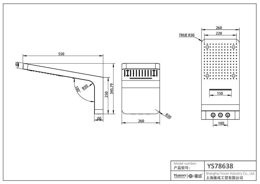 Đầu sen mưa YS78638 SUS304, 3 chức năng thác nước, treo tường;