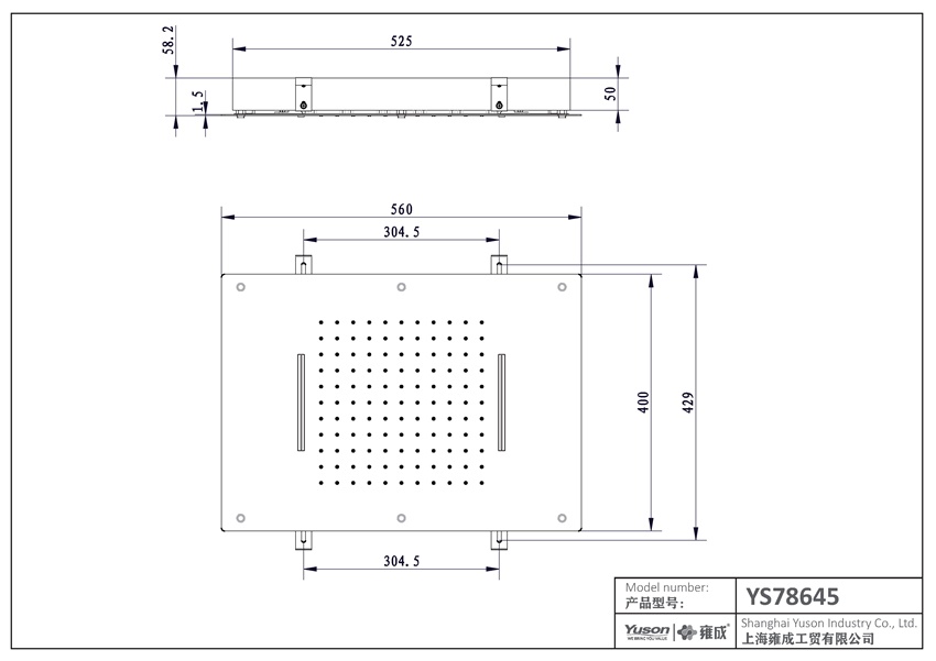 Đầu sen mưa YS78645 SUS304, 2 chức năng thác nước, gắn trần;