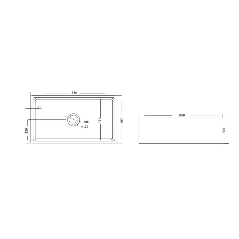 YS27410-84A Chậu rửa bát bằng gốm, chậu rửa bát đơn bằng gốm trắng;