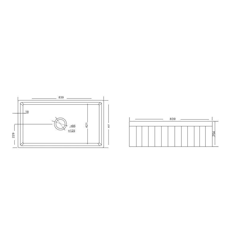 YS27410-84B Chậu rửa bát bằng gốm sứ, chậu rửa bát đơn bằng gốm trắng;