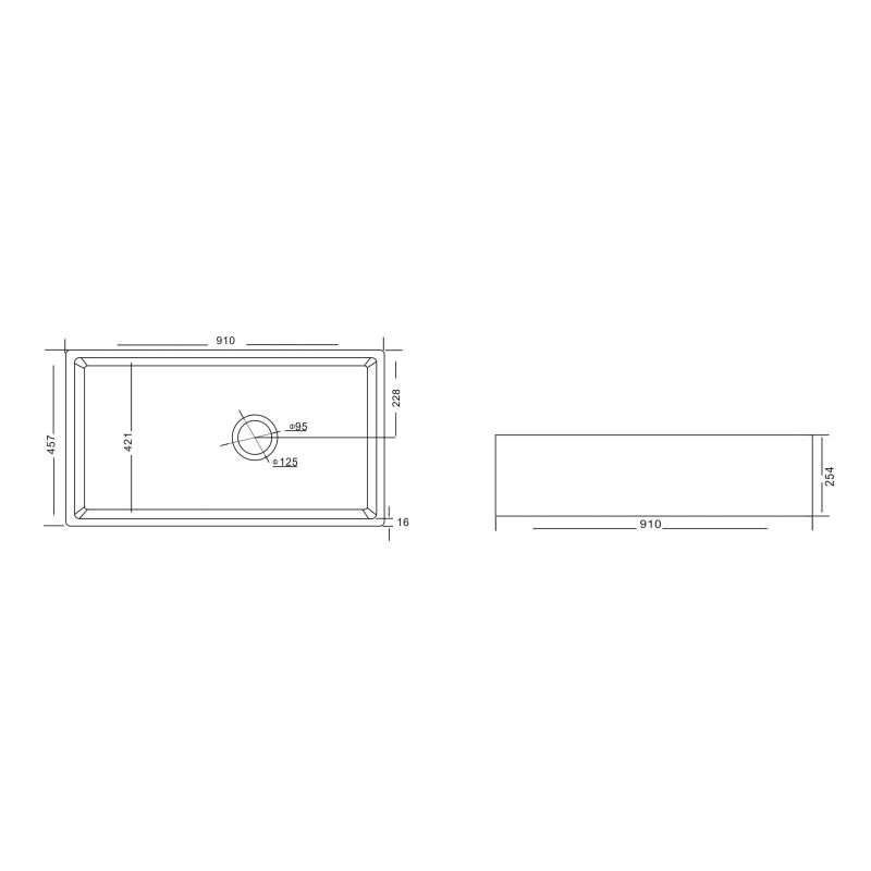 YS27410-91 Chậu rửa bát bằng gốm, chậu rửa bát đơn bằng gốm trắng;