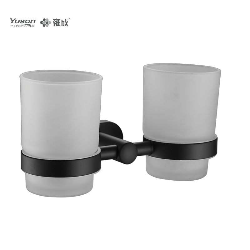13384D Phụ kiện phòng tắm kiểu dáng đẹp, Giá đỡ cốc đôi, có cốc thủy tinh mờ/cường lực, Giá đỡ cốc bằng kẽm/đồng thau/SUS, treo tường (Dòng 13300)
